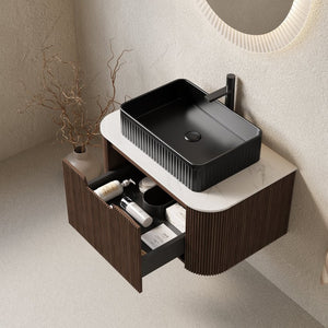 English Elm Muri Floating Bathroom Vanity Plywood Cabinet Sintered Stone Top Oak Drawer Black,Walnut W2615S00190