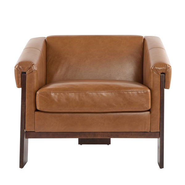 English Elm Christopher Knight Home® - 34" Mid-Century Modern Accent Chair Sierra Vintage PU Leather Deep Cushions Wide Armrests Retro Flair Brown N767P210787B