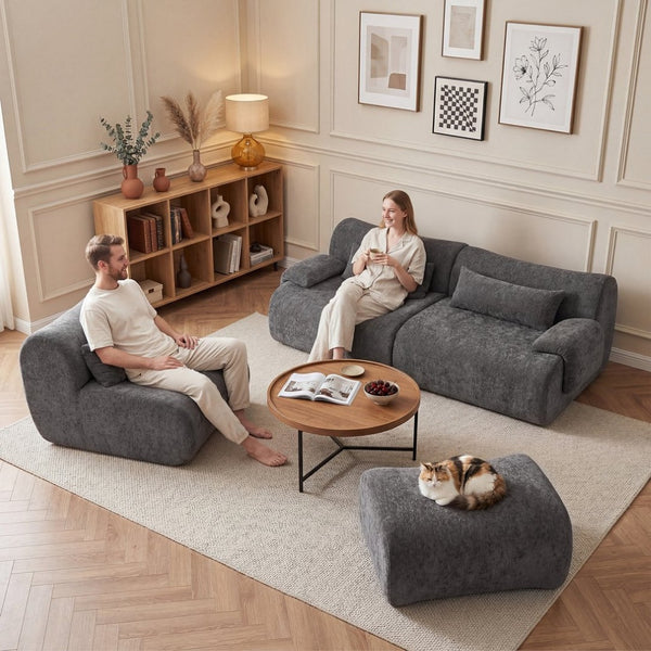 English Elm Boneless Curved Sofa 3 Seat Low Profile Streamlined Frame for Modern Living Rooms W3728S00009