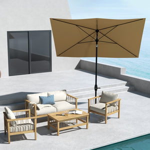 English Elm Outsunny 6.5' X 10' Rectangular Market Umbrella - Stylish Patio Shade With Crank, Tilt & Uv Protection W2225P200819-GIGA