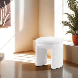 English Elm Contemporary Plush Pleated Round Ottoman Stool with Gold Trim Base, Velvet-Like Accent Seat for Living Room White 19 L x 19 W x 20 H B2741P388366