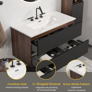 English Elm Galan Freestanding Bathroom Vanity Quartz Basin Fluted Wood Cabinet Modern Bath W1865S00200