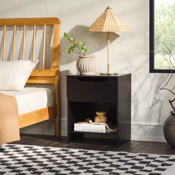 Domm Modern Scandinavian Nightstand with Open Cubby, Sleek Design & Quick 30-Minute Assembly