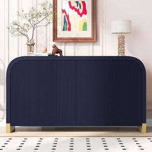 English Elm U_STYLE Curved 4-Door Wavy Panel Cabinet with Adjustable Shelves, MDF-Pine Top, 220lb Capacity, Stylish Storage Navy Blue WF530090AAV