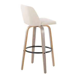 English Elm Toriano 30" Fixed-Height Swivel Barstool Set Of 2 In Light Grey Wood & Cream Fabric For Modern Spaces B202S00660-GIGA