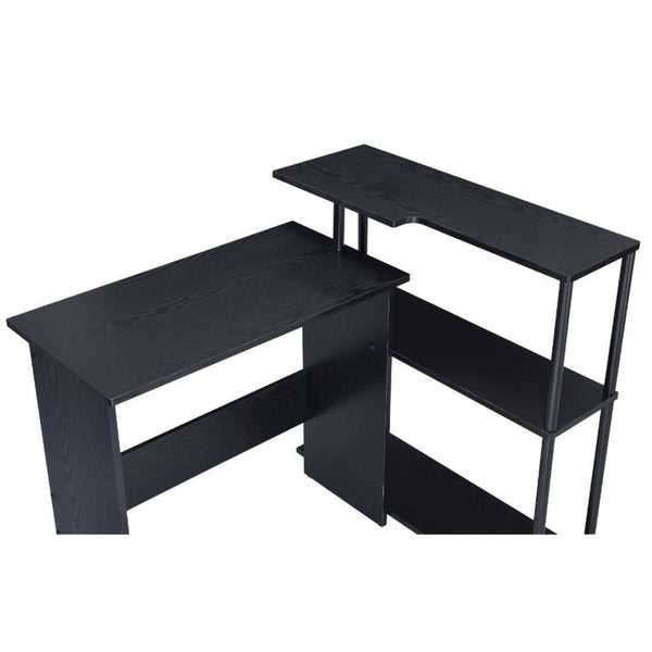 English Elm Rectangular Writing Desk With Integrated Side Bookshelf - Modern, Space-Saving Black Office Solution B016P311329-GIGA