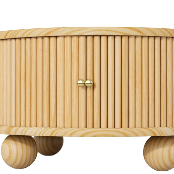 English Elm Round Fluted Pine Wood Coffee Table with Hidden Sliding Door Storage for Living Room Natural N735P369879N