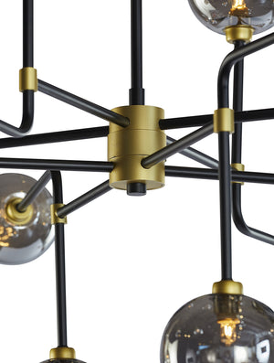 Sunpan Deimos Chandelier - Modern Ceiling Light with Smoke Grey Glass and Black Iron, Perfect for Any Space Large - 45W x 45D x 55H