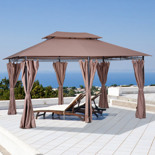 English Elm Outsunny 10' X 13' Outdoor Gazebo Canopy With Vented Roof & Curtains - Perfect For Backyard Relaxation W2225P200567-GIGA