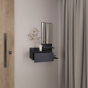 English Elm Vienna modern floating mirror console with 3-tier open shelves and full-extension drawer for entryway storage Black 31.5 L x 18.2 W x 6 H B070P242499