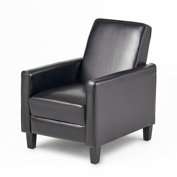 English Elm Christopher Knight Home® - Black Black Fax Leather Push Back Chair — Ergonomic PU Leather Recliner, Plush Padding, Durable Frame 52422.00PUBLK