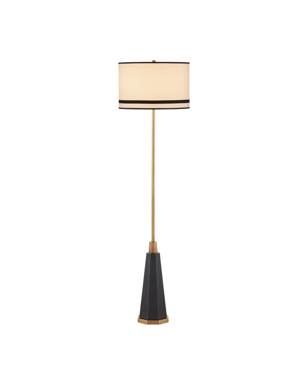 Currey & Company Gieves Floor Lamp - Elegant Bronze & Antique Brass Design With Striped Shade For Timeless Charm Gold Stone ,Cast Aluminum ,Brass 8000-0174-currey-company