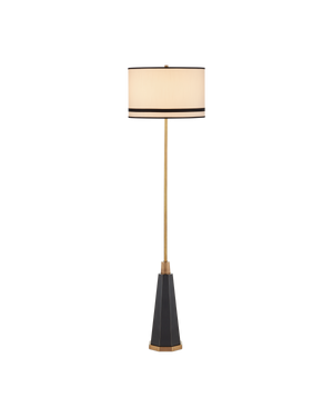 Currey & Company Gieves Floor Lamp - Elegant Bronze & Antique Brass Design With Striped Shade For Timeless Charm Gold Stone ,Cast Aluminum ,Brass 8000-0174-currey-company