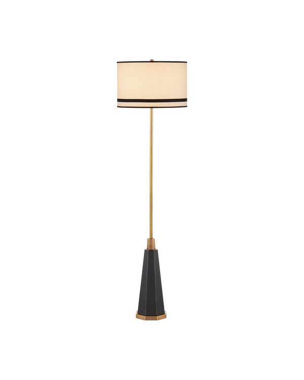 Currey & Company Gieves Floor Lamp - Elegant Bronze & Antique Brass Design With Striped Shade For Timeless Charm Gold Stone ,Cast Aluminum ,Brass 8000-0174-currey-company