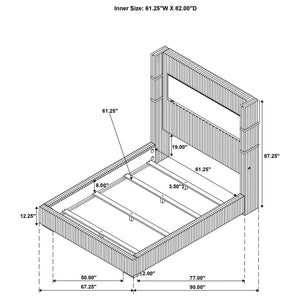 English Elm Haven Plush Grey Upholstered Queen Bed with Corduroy Texture and Remote-Control LED Flame Box Ambience B062P342729