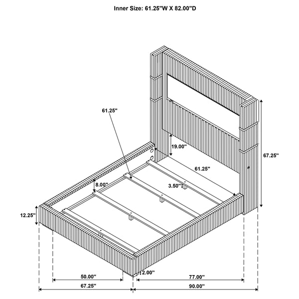 English Elm Haven Plush Grey Upholstered Queen Bed with Corduroy Texture and Remote-Control LED Flame Box Ambience B062P342729