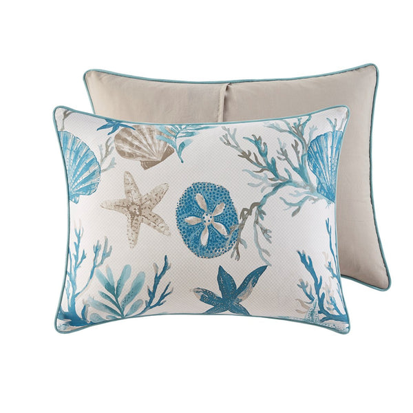 English Elm 7 Piece Cotton Sateen Comforter Set In Aqua – Coastal Bedding With Decorative Pillows & Shams B03597267