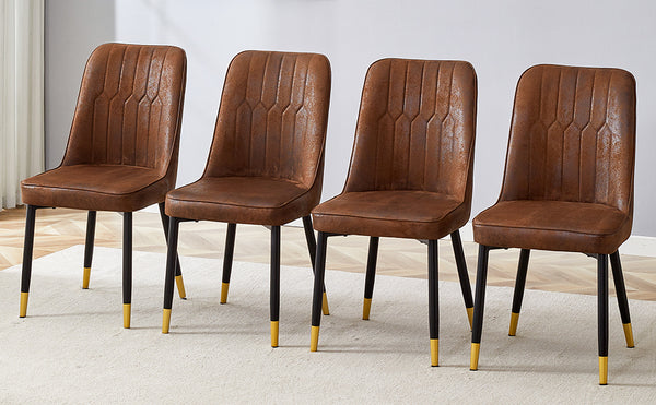 English Elm Brown Suede-Like Velvet Dining Chair Set - Elegant 4-Pack With Black Metal Legs & Gold Accents W1151P211985