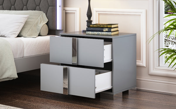 English Elm Elegant Nightstand with Metal Feet and Two Spacious Drawers for Stylish Bedroom and Living Rooms Gray 28.75 L x 17.75 W x 7.75 H N733P307938G