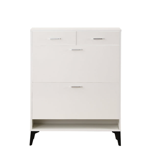 English Elm Large Shoe Cabinet – Space-Saving 2 Flip Drawers + 2 Storage Drawers, Holds 20 Pairs, Anti-Tip White Organizer (31.5" x 9.4" x 42.1") W2516P185160