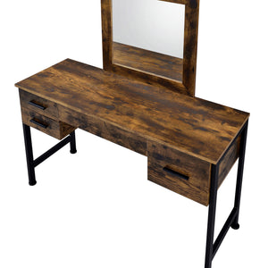 English Elm 4 Rustic Oak Vanity Set with Mirror and 4 Drawers — Industrial Metal Accents, Organized Makeup Storage B016P317100