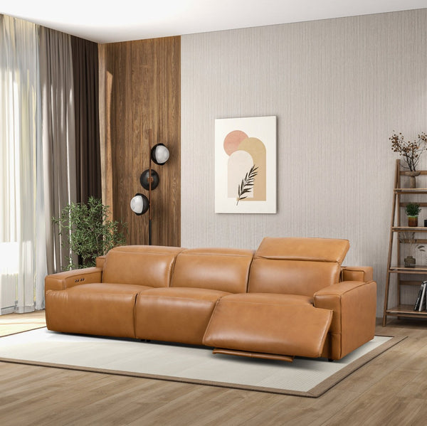English Elm Urbana Triple Power Reclining Sofa in Top Grain Leather for Modern Living Rooms B183S00114