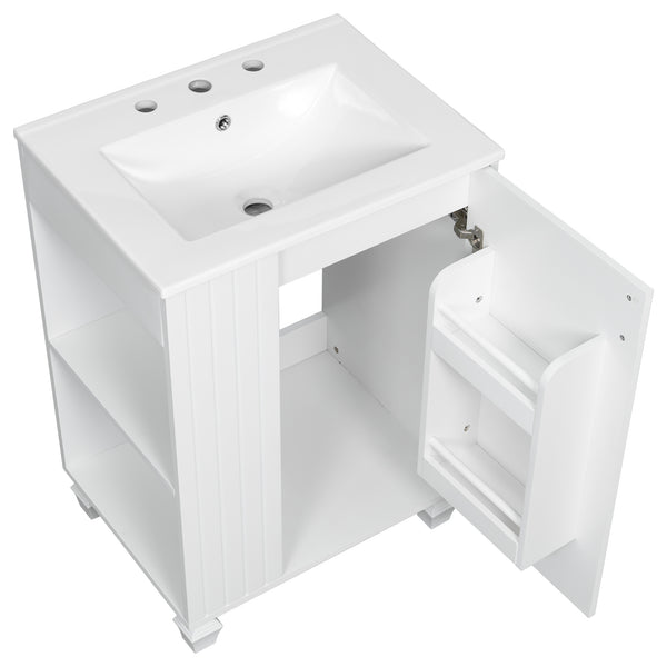English Elm Christopher Knight Home® - 24" Retro Bathroom Vanity with Ceramic Sink, Solid Wood Frame, Soft-Close Door, Ample Storage White N759P293645K