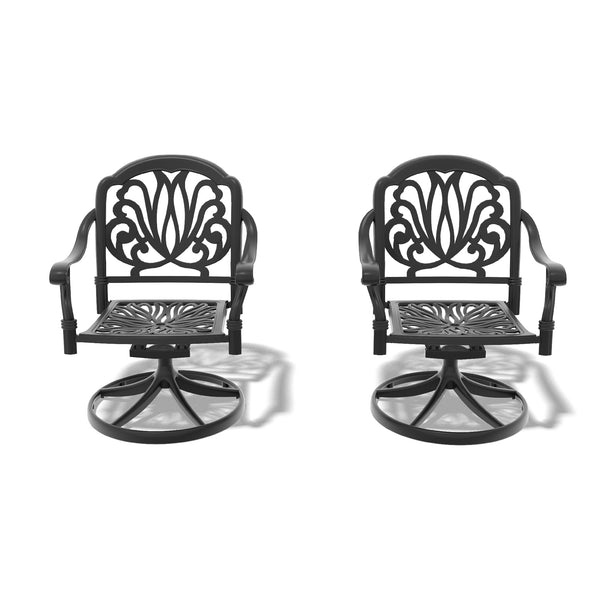 English Elm Cast Aluminum Swivel Chair Set - 2Pcs Stylish Black Frame With Cozy Brown Cushions For Outdoors W1710S00410