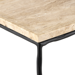Boyles Modern Travertine Console Table with Unique Textured Tray Top and Durable Iron Base
