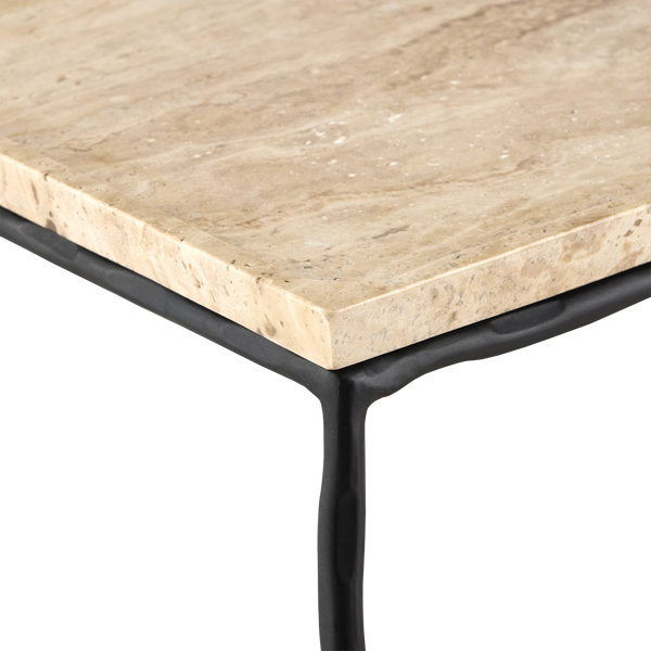 Boyles Modern Travertine Console Table with Unique Textured Tray Top and Durable Iron Base