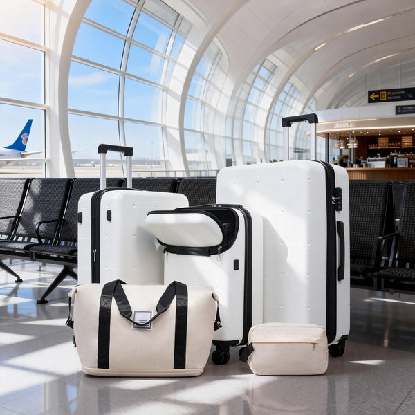 English Elm Luggage 5 Piece Hardside Abs Set with Front Access Carry on and Tsa Spinner Wheels White N732P391557K
