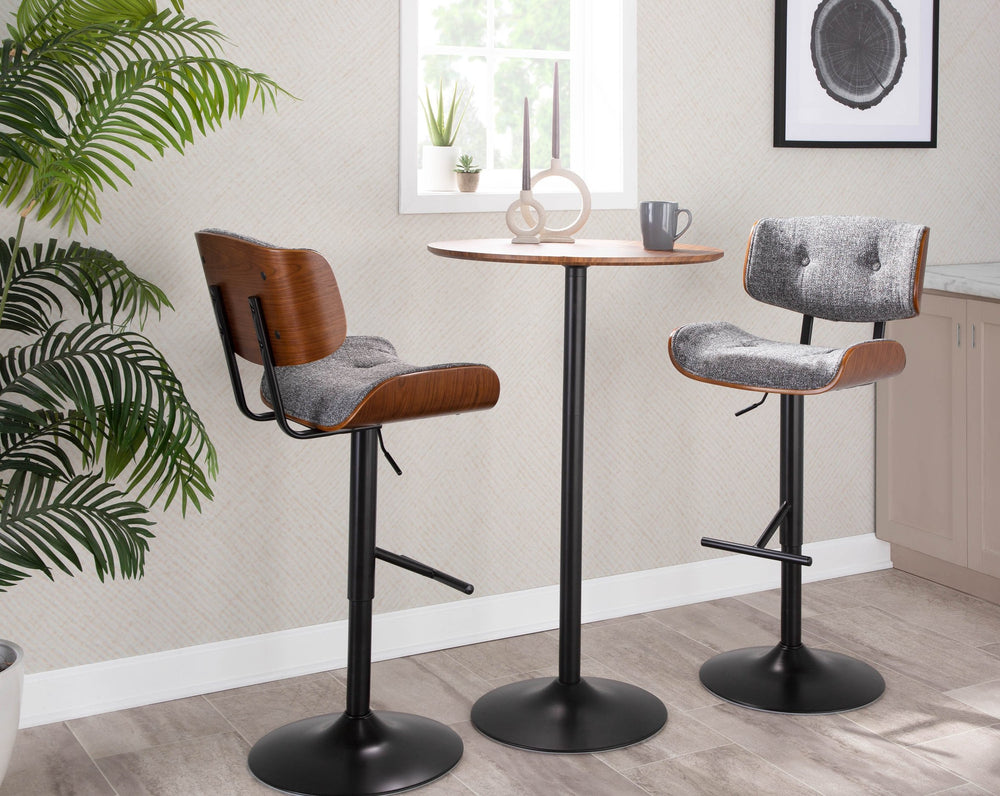 English Elm Pebble Adjustable Mid-Century Dining or Bar Table in Walnut with Black Metal Base, Seats Two Comfortably B202P223364