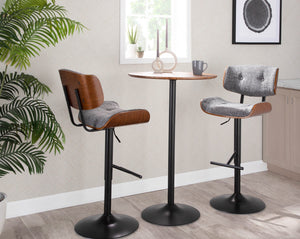 English Elm Pebble Adjustable Mid-Century Dining or Bar Table in Walnut with Black Metal Base, Seats Two Comfortably B202P223364