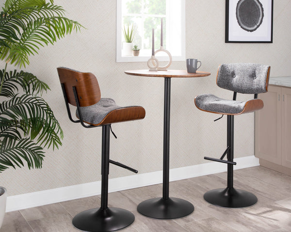 English Elm Pebble Adjustable Mid-Century Dining or Bar Table in Walnut with Black Metal Base, Seats Two Comfortably B202P223364