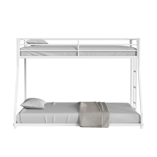 English Elm Twin Metal Low Bunk Bed Durable Full Frame Industrial Style Attached Ladder Space-Saving Design Matte White 81 L x 15 W x 7 H B2741P391248