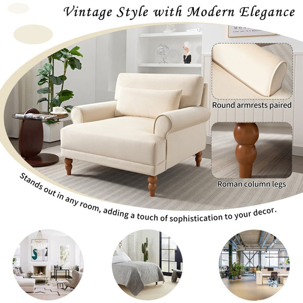 English Elm Mirod Oversized Polyester Accent Chair with Column Legs and Ergonomic Lumbar Support Beige N760S0000028B
