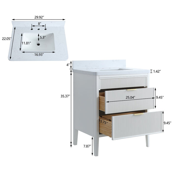 English Elm Fully Assembled 30 Inch Bathroom Vanity Solid Rubberwood Cabinet Carrara Marble Top W1826P439632