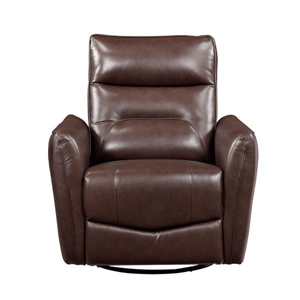 English Elm 1pc Swivel Glider Recliner Chair in Top Grain Leather with 360° Spin, Pocket Coil Support, Durable Solid Wood Frame Brown 37.25 L x 29.5 W x 32.5 H B011P329240