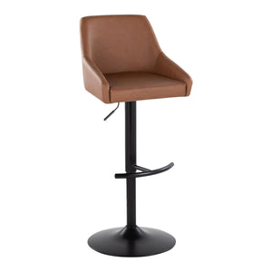 English Elm Hannah Adjustable Barstool Set of 2 – Camel Faux Leather, Black Metal Swivel, T-Footrest, 360° Comfort B202S00932