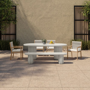 English Elm Eris Outdoor Concrete Dining Bench Fiberglass Reinforced Patio or Industrial B2769S00006