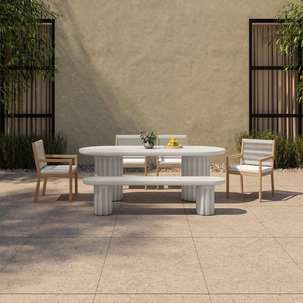 English Elm Eris Outdoor Concrete Dining Bench Fiberglass Reinforced Patio or Industrial B2769S00006