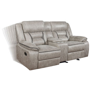 English Elm Brazelton Upholstered Glider Loveseat with Lift-Top Console, Manual Recline, Cup Holders & Plush Comfort taupe B062P357772