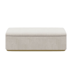 English Elm Queen Corduroy Upholstered Bed with 130L Storage Ottoman, Vertical Stripe Wingback Headboard, Light Grey - Durable Metal Frame and Wooden Slats BS701P201393E
