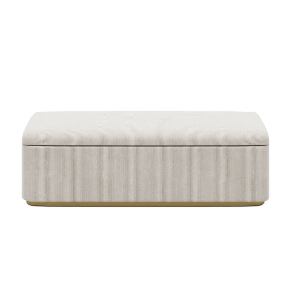 English Elm Queen Corduroy Upholstered Bed with 130L Storage Ottoman, Vertical Stripe Wingback Headboard, Light Grey - Durable Metal Frame and Wooden Slats BS701P201393E