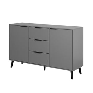 English Elm Sideboard Modern Rustic Buffet Cabinet with 3 Drawers & 2 Doors, Spacious Kitchen Storage Cupboard 47.2" Gray W409P171862