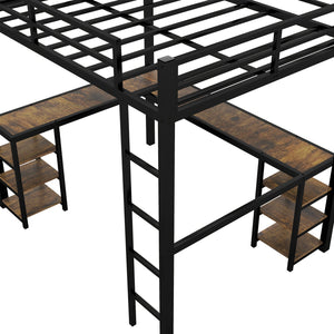 English Elm Full Metal Loft Bed With Vintage Wood Desk & Shelves - Stylish Space-Saving Solution For Bedrooms W1580S00040