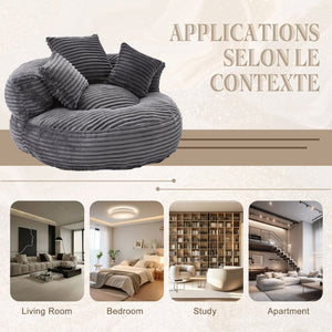 English Elm Bean Bag Sofa Oversized Corduroy Floor Lounge Chair with Armrests Pillows Foam Fill Dark Gray W395P426814