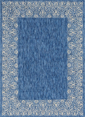 Unique Loom Outdoor Border Floral Border Machine Made Floral Rug Blue, Ivory 8' 0" x 11' 4"