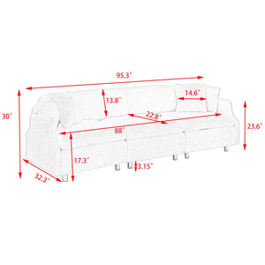 English Elm 95.3 Black and White Tandy 3-Seat Teddy Sofa with Metal White Legs, Solid Wood Frame, Plush Sponge Cushions and Two Throw Pillows for Modern Living Room Comfort and Style W1278S00073