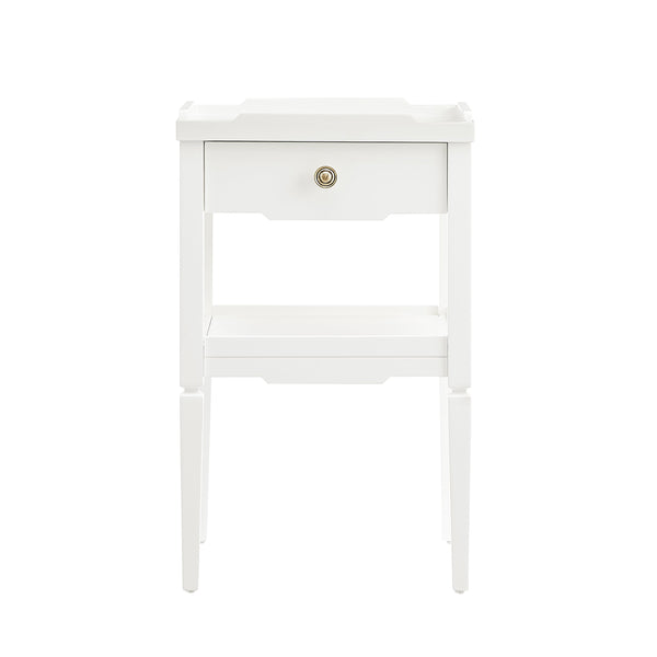 English Elm Foley Mid-Century White 1-Drawer Nightstand with Gold Pull, Tapered Legs & Lower Shelf Storage B050P376969